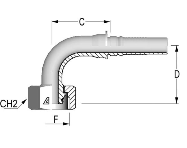 A-0414-FM9HA - 14 METRIC O-RING FEMALE SWIVEL 90º